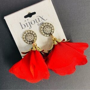 Bijoux Bar Gold Tone Red Flower Rhinestone Drop Earrings